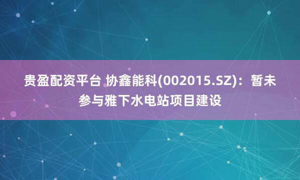 贵盈配资平台 协鑫能科(002015.SZ)：暂未参与雅下水电站项目建设
